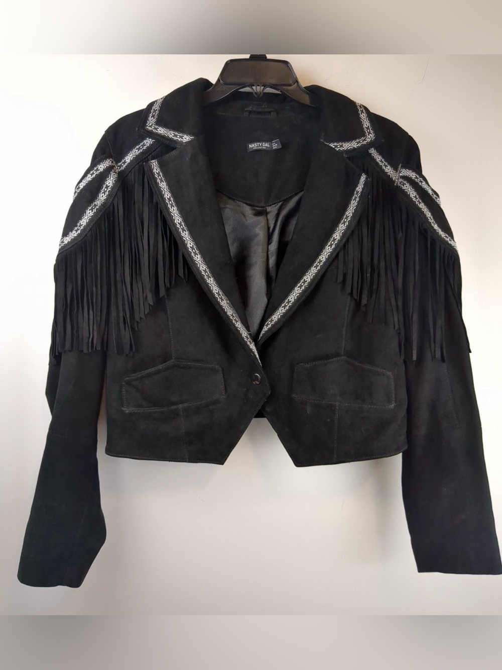 Nasty Gal Black Suede Fringe Western Crop Jacket